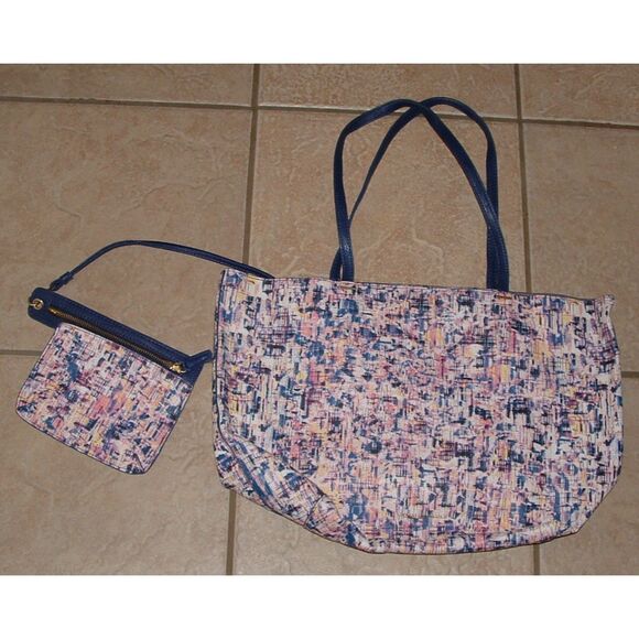 NEW NWOT Multicolored Textured 18X12 Tote Bag & Removable Pouch DANIELLE NICOLE - Picture 1 of 4